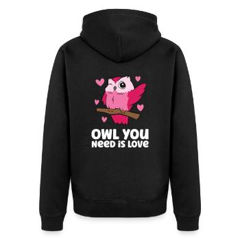 Eule Sie brauchen Liebe Niedliche Eule - Unisex Premium Bio Zip Hoodie - Schwarz - Hinten - Nico (187cm)
