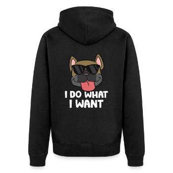 Ich mache, was ich will Französische Bulldogge - Unisex Premium Bio Zip Hoodie - Schwarz - Hinten - Nico (187cm)