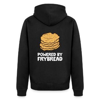 Powered by Frybread - Unisex Premium Bio Zip Hoodie - Schwarz - Hinten - Nico (187cm)