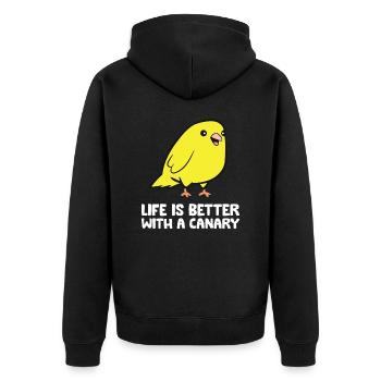 Das Leben ist besser mit einem Kanarienvogel - Unisex Premium Bio Zip Hoodie - Schwarz - Hinten - Nico (187cm)