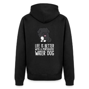 Das Leben ist besser mit einem Portugiesischen - Unisex Premium Bio Zip Hoodie - Schwarz - Hinten - Nico (187cm)