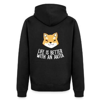 Das Leben ist besser mit einem Akita - Unisex Premium Bio Zip Hoodie - Schwarz - Hinten - Nico (187cm)