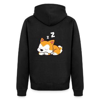 Akita Schlafen Lazy Akita Pyjama Schlafen Akita - Unisex Premium Bio Zip Hoodie - Schwarz - Hinten - Nico (187cm)