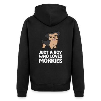 Nur ein Junge, der Morkie-Hunde liebt - Unisex Premium Bio Zip Hoodie - Schwarz - Hinten - Nico (187cm)