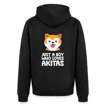 Nur ein Junge, der Akita-Hunde liebt - Unisex Premium Bio Zip Hoodie - Schwarz - Hinten - Nico (187cm)