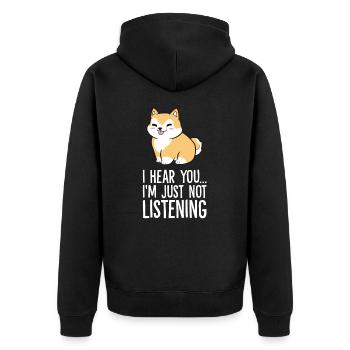 Akita Hund als Haustier Ich höre dich, ich höre - Unisex Premium Bio Zip Hoodie - Schwarz - Hinten - Nico (187cm)