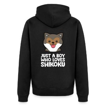 Just a Boy Who Loves Shikoku Dogs - Unisex Premium Organic Zip Hoodie - black - Back - Nico (187cm)