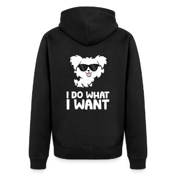 Morkie Welpe Ich mache was ich will Lustiger - Unisex Premium Bio Zip Hoodie - Schwarz - Hinten - Nico (187cm)