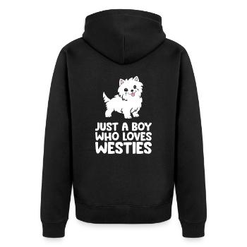 Just a Boy Who Loves Westies - Unisex Premium Bio Zip Hoodie - Schwarz - Hinten - Nico (187cm)