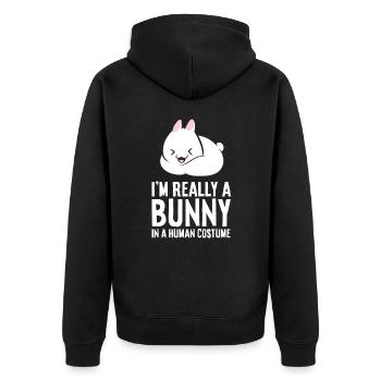 Rabbit Costume I'm Really A In A Human Costume - Unisex Premium Bio Zip Hoodie - Schwarz - Hinten - Nico (187cm)