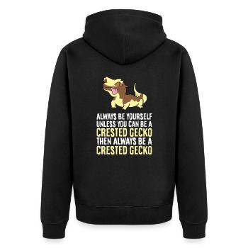 Sei immer du selbst, außer du kannst ein - Unisex Premium Bio Zip Hoodie - Schwarz - Hinten - Nico (187cm)