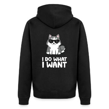 Siberian Husky Dog I Do What I Want - Unisex Premium Bio Zip Hoodie - Schwarz - Hinten - Nico (187cm)