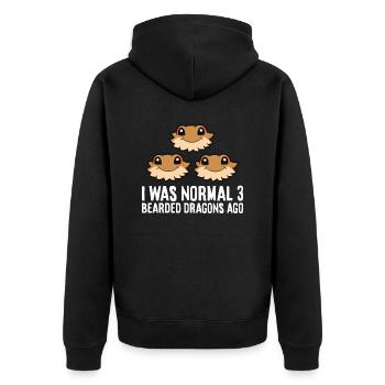 Bartagamen-Halter Ich war vor 3 Bartagamen normal - Unisex Premium Bio Zip Hoodie - Schwarz - Hinten - Nico (187cm)