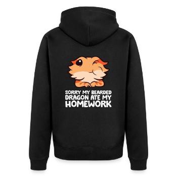 Entschuldigung, meine Bartagame hat meine - Unisex Premium Bio Zip Hoodie - Schwarz - Hinten - Nico (187cm)