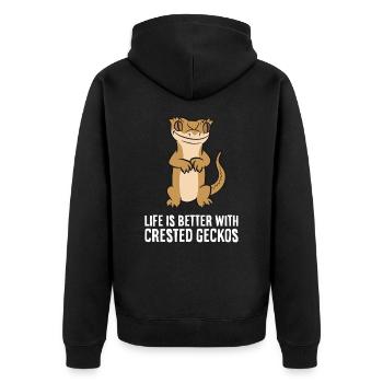 Das Leben ist besser mit Haubengeckos Reptilien - Unisex Premium Bio Zip Hoodie - Schwarz - Hinten - Nico (187cm)