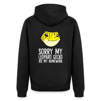 Entschuldigung, mein Leopardgecko hat meine - Unisex Premium Bio Zip Hoodie - Schwarz - Hinten - Nico (187cm)