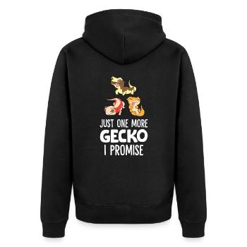 Nur noch ein Haubengecko Ich verspreche - Unisex Premium Bio Zip Hoodie - Schwarz - Hinten - Nico (187cm)