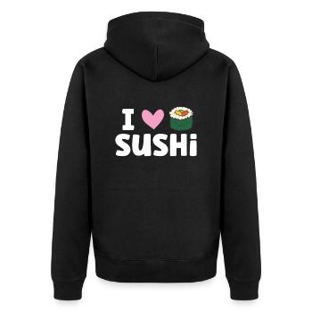 J’adore les sushis La cuisine japonaise j’adore les sushis - Veste à capuche bio Premium Unisexe - noir - Dos - Nico (187cm)
