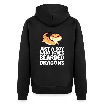 Bearded Dragon Lizard Just a Boy Who Loves - Unisex Premium Organic Zip Hoodie - black - Back - Nico (187cm)