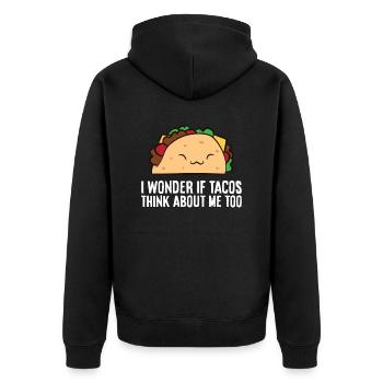 Ich frage mich, ob Tacos auch an mich denken - Unisex Premium Bio Zip Hoodie - Schwarz - Hinten - Nico (187cm)