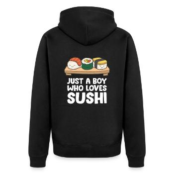 Nur ein Junge, der Sushi liebt - Unisex Premium Bio Zip Hoodie - Schwarz - Hinten - Nico (187cm)