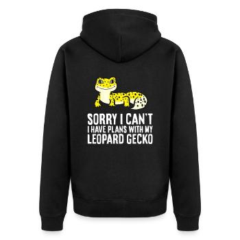 Ich kann leider nicht, ich habe Pläne mit meinen - Unisex Premium Bio Zip Hoodie - Schwarz - Hinten - Nico (187cm)