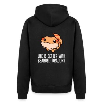 Das Leben ist besser mit Bartagamen Reptilien - Unisex Premium Bio Zip Hoodie - Schwarz - Hinten - Nico (187cm)