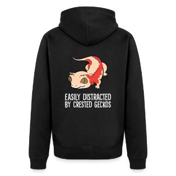 Crested Gecko Lover Easily Distracted By Crested - Unisex Premium Organic Zip Hoodie - black - Back - Nico (187cm)