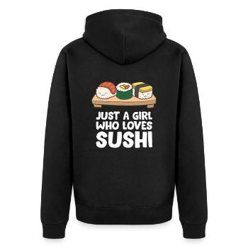 Nur ein Mädchen, das Sushi liebt - Unisex Premium Bio Zip Hoodie - Schwarz - Hinten - Nico (187cm)