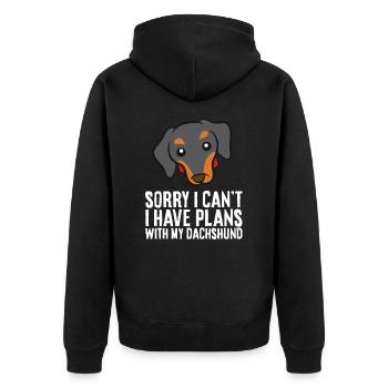 Ich kann leider nicht, ich habe Pläne mit meinem - Unisex Premium Bio Zip Hoodie - Schwarz - Hinten - Nico (187cm)