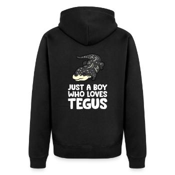 Nur ein Junge, der Tegus liebt Argentinischer - Unisex Premium Bio Zip Hoodie - Schwarz - Hinten - Nico (187cm)