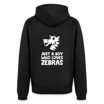 Just a Boy Who Loves Zebras - Unisex Premium Organic Zip Hoodie - black - Back - Nico (187cm)