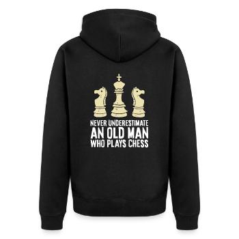 Unterschätzen Sie niemals einen alten Mann, der - Unisex Premium Bio Zip Hoodie - Schwarz - Hinten - Nico (187cm)