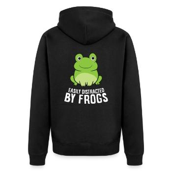 Leicht ablenkbar durch Frösche Amphibienliebe - Unisex Premium Bio Zip Hoodie - Schwarz - Hinten - Nico (187cm)