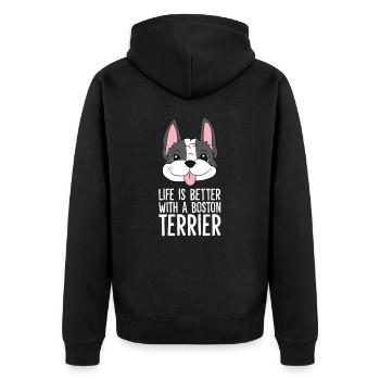 Das Leben ist besser mit einem Boston Terrier - Unisex Premium Bio Zip Hoodie - Schwarz - Hinten - Nico (187cm)