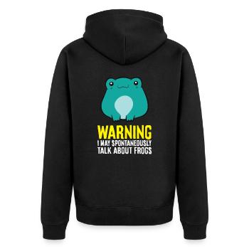 Warnung: Ich könnte spontan über Frösche sprechen - Unisex Premium Bio Zip Hoodie - Schwarz - Hinten - Nico (187cm)