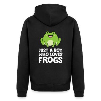 Froschjunge Nur ein Junge, der Frösche liebt - Unisex Premium Bio Zip Hoodie - Schwarz - Hinten - Nico (187cm)