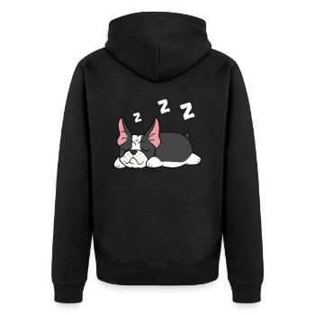 Boston Terrier Pyjama Niedlicher Boston Terrier - Unisex Premium Bio Zip Hoodie - Schwarz - Hinten - Nico (187cm)