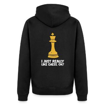 Ich mag Schach einfach sehr, okay? Schachspieler - Unisex Premium Bio Zip Hoodie - Schwarz - Hinten - Nico (187cm)