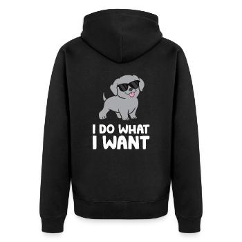 Weimaraner Welpe Ich mache was ich will Lustiger - Unisex Premium Bio Zip Hoodie - Schwarz - Hinten - Nico (187cm)