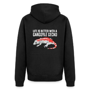 Das Leben ist besser mit einem Gargoyle Gecko - Unisex Premium Bio Zip Hoodie - Schwarz - Hinten - Nico (187cm)