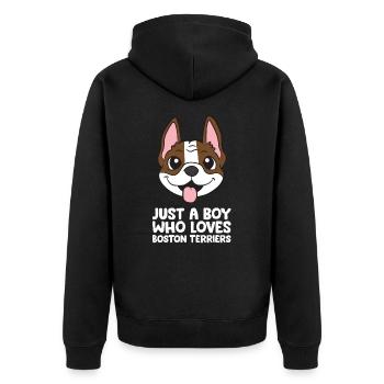 Just a Boy Who Loves Boston Terriers - Unisex Premium Organic Zip Hoodie - black - Back - Nico (187cm)