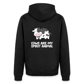 Rinder Kuh Kühe sind mein Seelentier - Unisex Premium Bio Zip Hoodie - Schwarz - Hinten - Nico (187cm)
