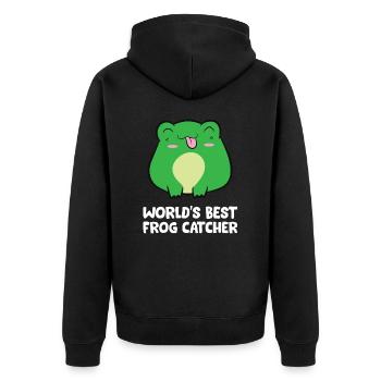 Lustiger Froschjäger Der beste Froschfänger der - Unisex Premium Bio Zip Hoodie - Schwarz - Hinten - Nico (187cm)