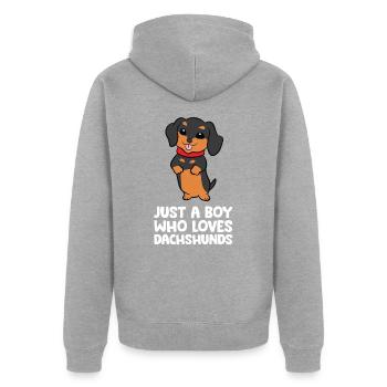 Nur ein Junge, der Dackel liebt - Unisex Premium Bio Zip Hoodie - Grau meliert - Hinten - Nico (187cm)