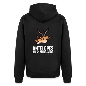 Antilopen sind mein Seelentier - Unisex Premium Bio Zip Hoodie - Schwarz - Hinten - Nico (187cm)