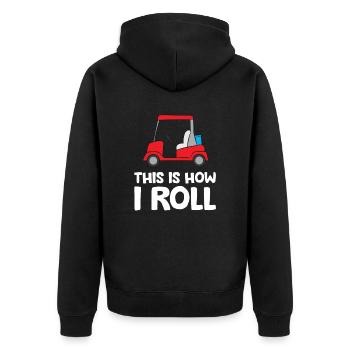So rolle ich lustig Golf spielen - Unisex Premium Bio Zip Hoodie - Schwarz - Hinten - Nico (187cm)