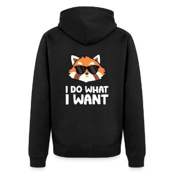 Roter Panda mit Sonnenbrille Ich mache was ich - Unisex Premium Bio Zip Hoodie - Schwarz - Hinten - Nico (187cm)