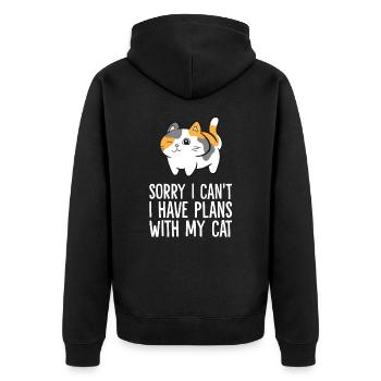 Tut mir leid, ich kann nicht, ich habe Pläne mit - Unisex Premium Bio Zip Hoodie - Schwarz - Hinten - Nico (187cm)