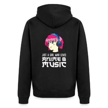 Nur ein Mädchen, das Anime und Musik liebt - Unisex Premium Bio Zip Hoodie - Schwarz - Hinten - Nico (187cm)